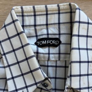 Tom Ford Men's Beige and Navy Plaid Shirt